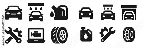 Car maintenance icons collection for automotive service use
