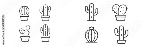 Vector illustration of various cacti in pots for decoration or design