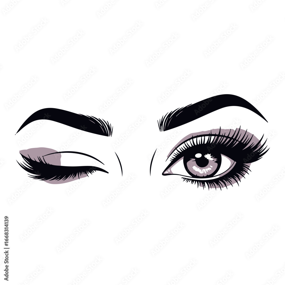 Fototapeta premium Glamorous Eye Makeup Artistry Featuring Bold Lashes and Defined Brows, An Illustration of Feminine Beauty and Cosmetic Style