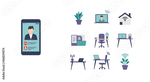 Remote work essentials flat design for communication and productivity