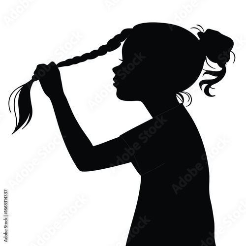 Girl braiding hair silhouette