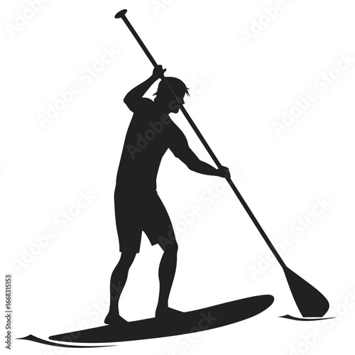 Paddleboarder on calm water silhouette