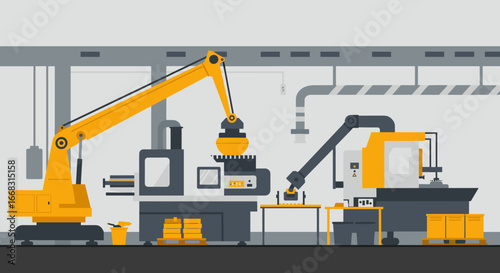 Modern industrial robotics in a factory setting: automated precision and efficiency