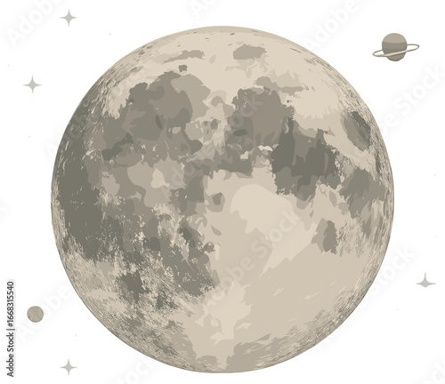Moonlit cosmic serenity vector: celestial night sky with planets and stars