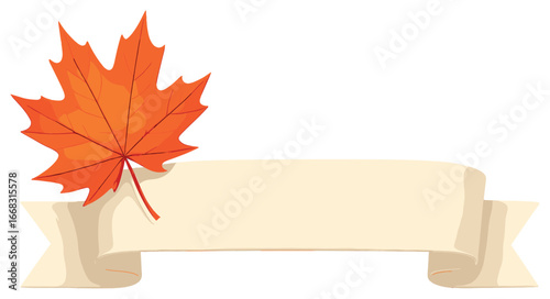 Autumn maple leaf vector art - fall season banner with elegant scroll design