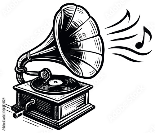 Nostalgic gramophone vector: vintage music, antique phonograph, old school vibes