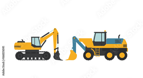 Construction machinery: excavator and backhoe loader illustration