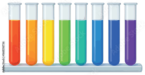 Colorful test tubes vector: vibrant rainbow chemistry for scientific and educational purposes