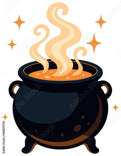 Magical bubbling cauldron vector for halloween and witchcraft themes with glowing effects