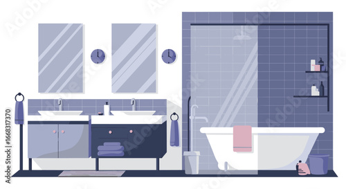 Modern bathroom design with dual vanities and freestanding bathtub
