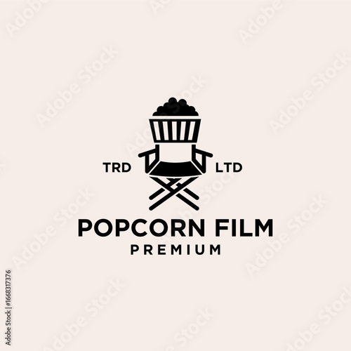 Premium popcorn cinema film vector black logo icon design