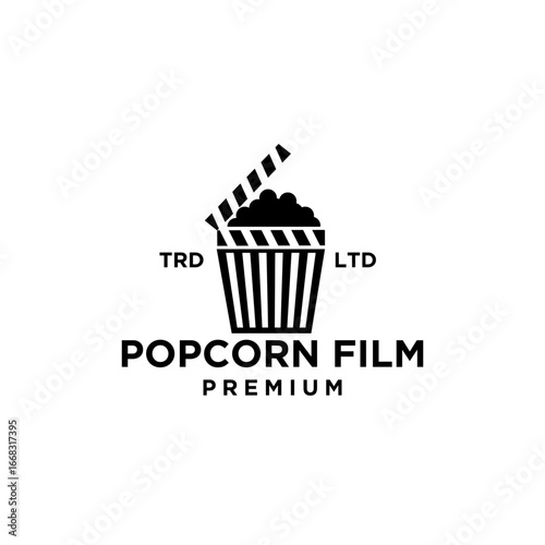 Premium popcorn cinema film vector black logo icon design