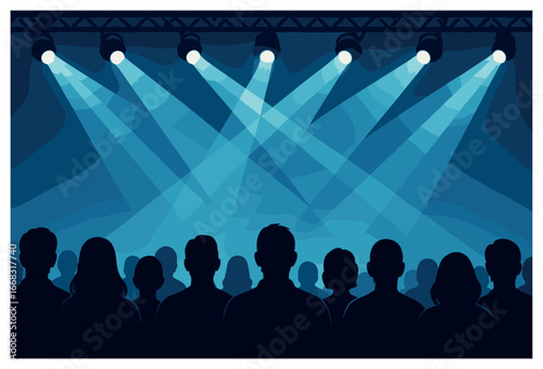 Silhouettes and spotlights vector | dramatic lighting and audience shadows for event concepts