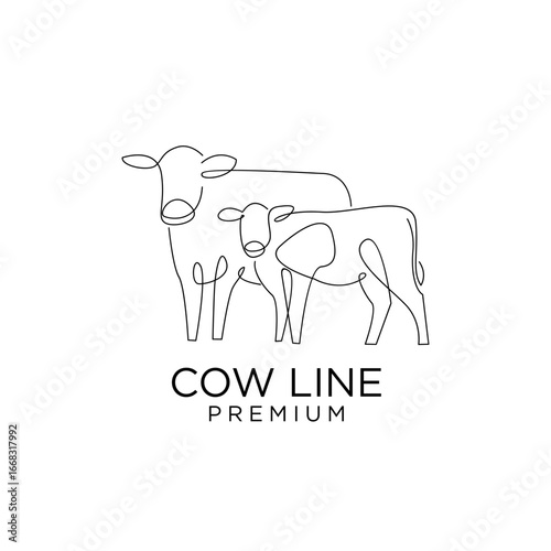 Cow farm line mono single drawing logo icon design