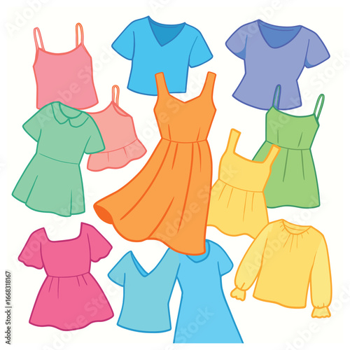 Fashion design vector: trendy colorful clothing display for creative projects