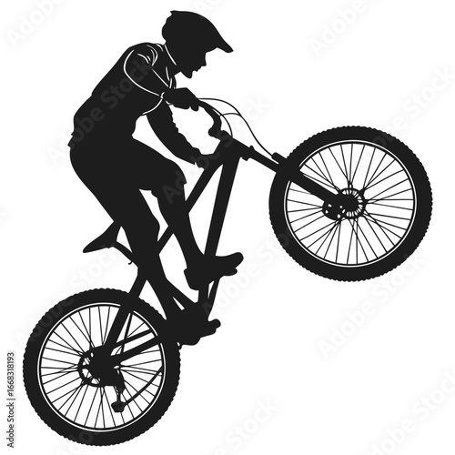 Cyclist performing wheelie silhouette