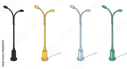 Colorful street light variations in isometric design