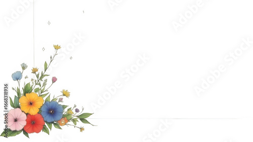 Colorful floral arrangement in the corner isolated on black background isolated on white background isolated on transparent background