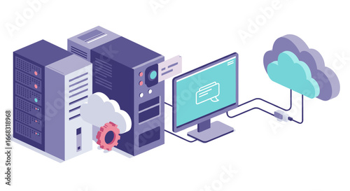 Cloud computing and data storage in isometric design for modern it solutions