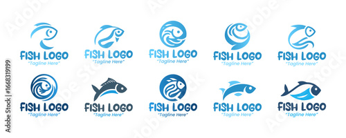 10 Fish Logo Set Modern Minimalist Food and Beverage Brand Design