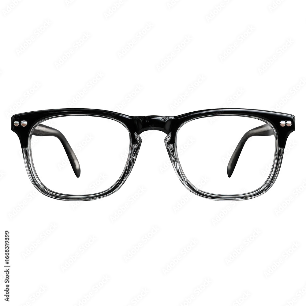 Fototapeta premium Stylish black framed eyeglasses with clear lenses, a fashionable accessory for vision correction and modern style, presented isolated on a transparent background
