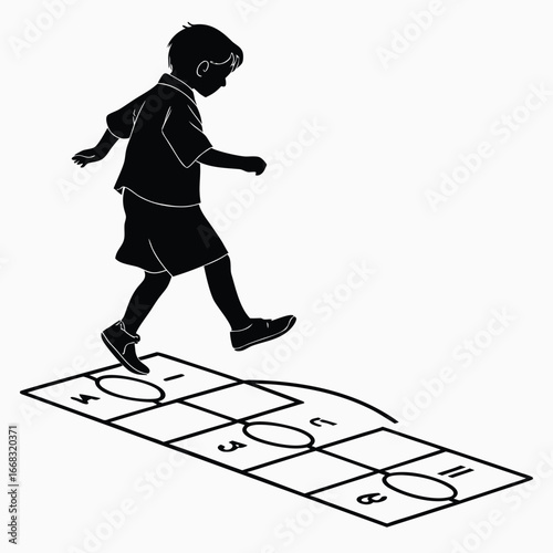 Child playing hopscotch silhouette