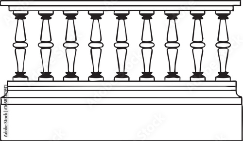 Balustrade vector: decorative railing design, architectural element eps silhouette