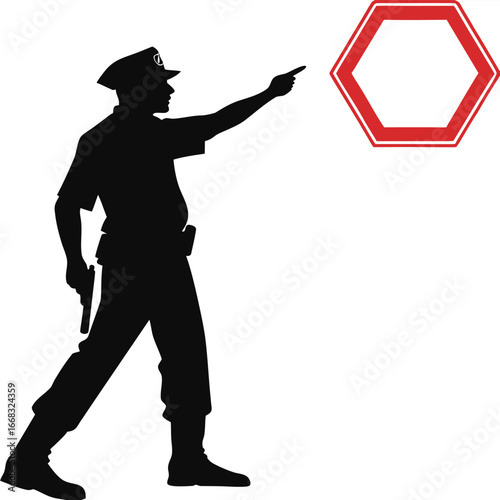 Police officer directing traffic silhouette