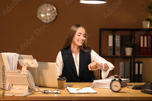 Happy businesswoman with wr...