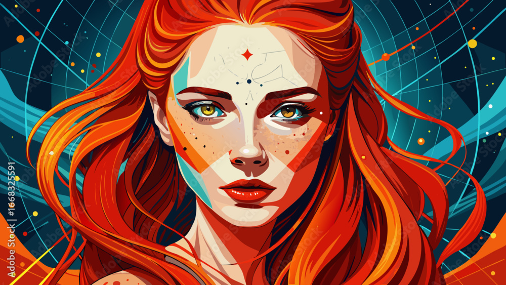 Portrait of Young Woman with Red Hair and Freckles
Her gaze pierces softly, freckles map constellations across luminous skin, fiery strands fall wild and free, expression intense yet vulnerable, timel