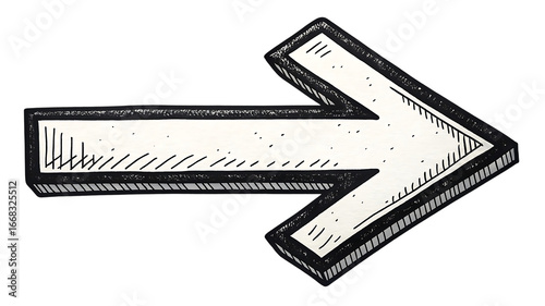 Hand drawn white right arrow with sketchy outline on black background