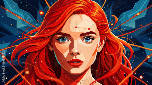 Portrait of Young Woman with Red Hair and Freckles
Her gaze pierces softly, freckles map constellations across luminous skin, fiery strands fall wild and free, expression intense yet vulnerable, timel
