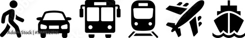 Collection of transportation icons representing different modes of travel