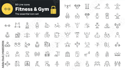 50 Minimalist Fitness & Gym Line Icons - Essential Collection