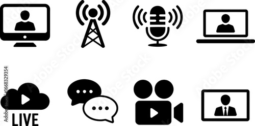 Online communication icons webinar broadcast video meeting