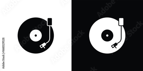 Record Player Silhouette, Phonograph Icon, Vinyl Disc, Music, Black And White Art