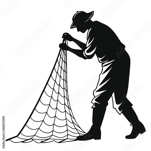 Fisherman mending net silhouette
