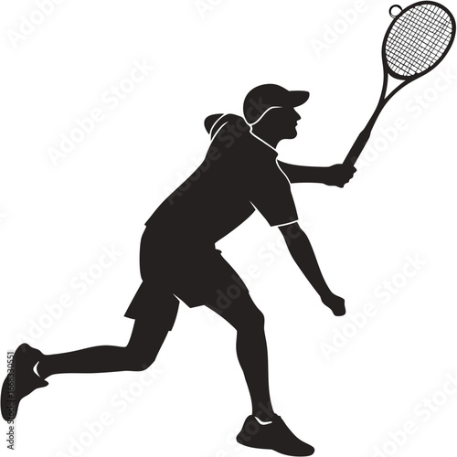 Tennis player hitting volley silhouette