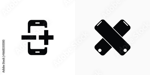 Smartphone plus minus and mobile phones cross, overlapped isolated on white