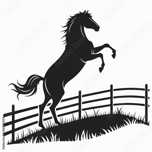 Horse rearing in corral silhouette