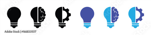 Colorful Innovation Icon Set – Light Bulb with Brain and Gear Symbol Representing Creativity, Technology, and Business Ideas