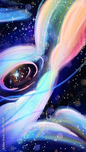 Multicolor clouds surrounding North Star