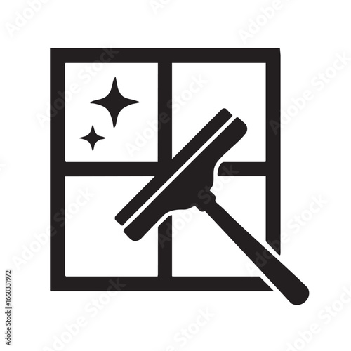 "Window cleaning silhouette vector icon on white background, representing janitorial services and maintenance."