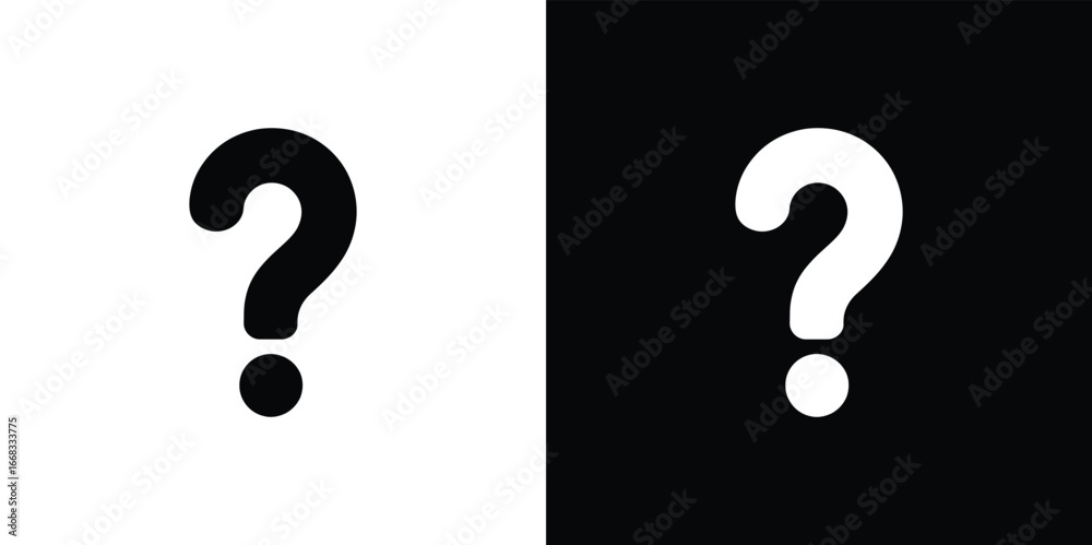 Naklejka premium Two Inverted Question Marks, Black and White, Symbolizing Inquiry on Opposite Backgrounds