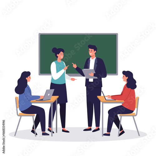 Dedicated students actively engage in a productive classroom discussion, receiving valuable guidance from attentive instructors during an interactive session.