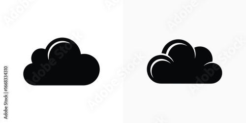Two Weather Cloud Icons, Black Cloud Shapes on Transparent Background Design