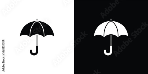 Umbrella Icon Black & White, Weather Protection Element isolated Design