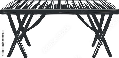 Wooden table with sturdy crossed legs and rectangular flat surface for home or office use