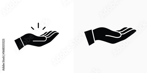 Two Hands Cupped in Solicitation on Transparent Background in Black Silhouette