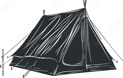 Illustration of a camping tent used as outdoor shelter for recreational activities and travel